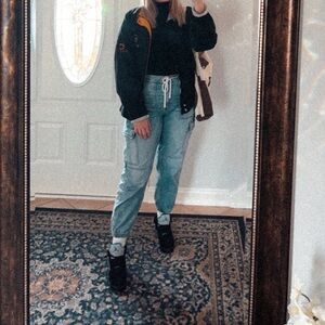 American Eagle Outfitters Washed Blue Cargo Jeans